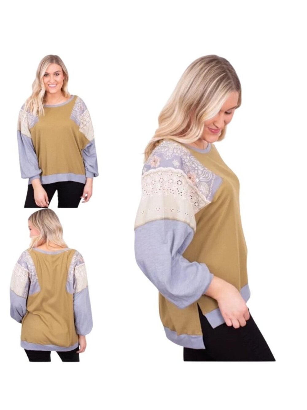 Free People We the free Feelin It Colorblock Army Combo T-Shirt M patchwork top